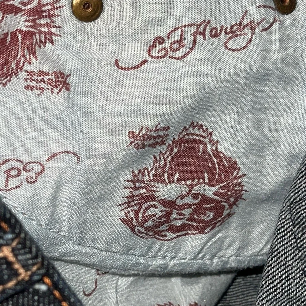 Vintage Ed Hardy Raw Panther Jeans Skull Embroidered 2007 Y2K Streetwear 36 X 32
